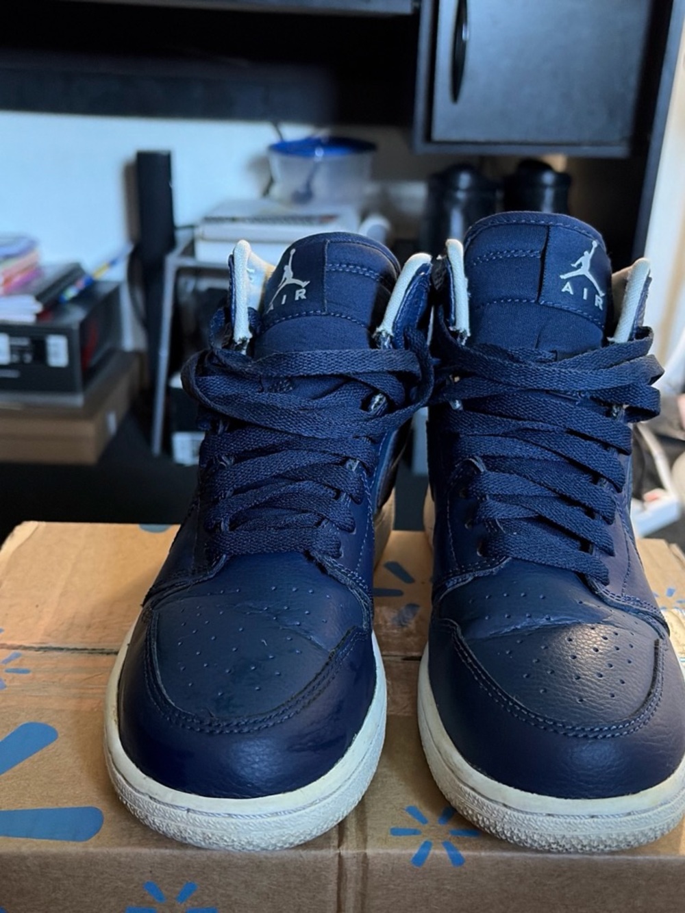 Jordan Navy Blue High-Top Sneakers with White Soles